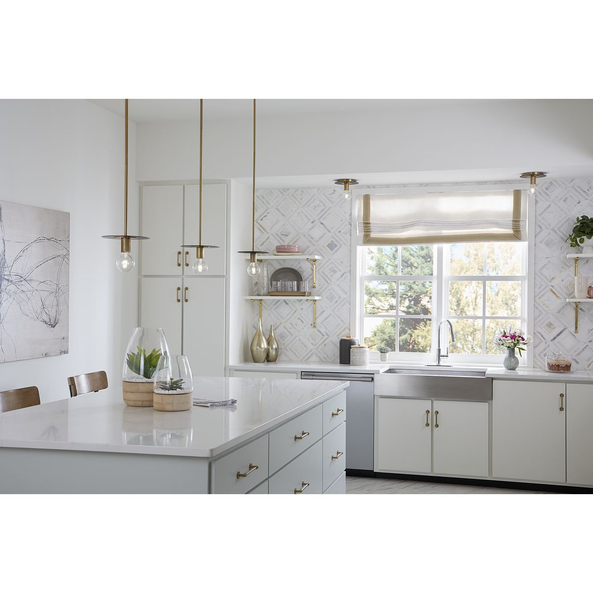 Single Light Semi Flush Mount, Brushed Bronze