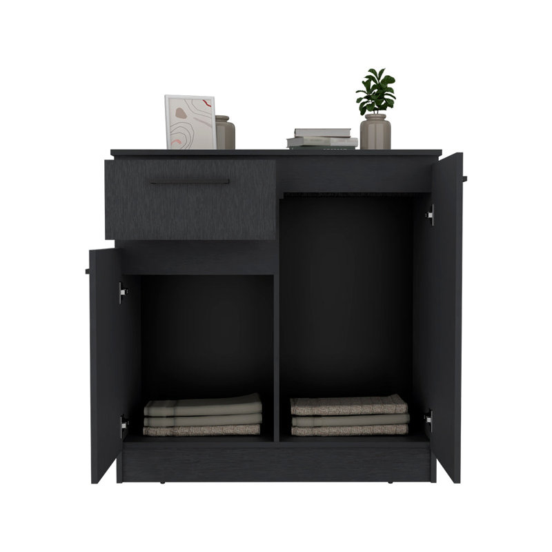 Commode multifonctionnelle Carlin, surface supérieure comme meuble télé, Noir