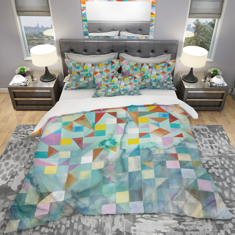  Ensemble de housse de couette moderne et contemporaine en microfibre bleue, Housse simple + 1 taie décorative