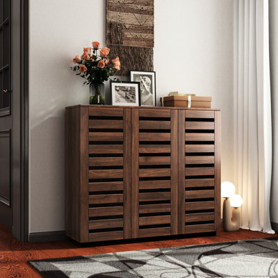 Modern Shoe Cabinet With Louvered Doors & Ample Room For Various Shoes Bedroom Elegant Adjustable Shelves Privacy
