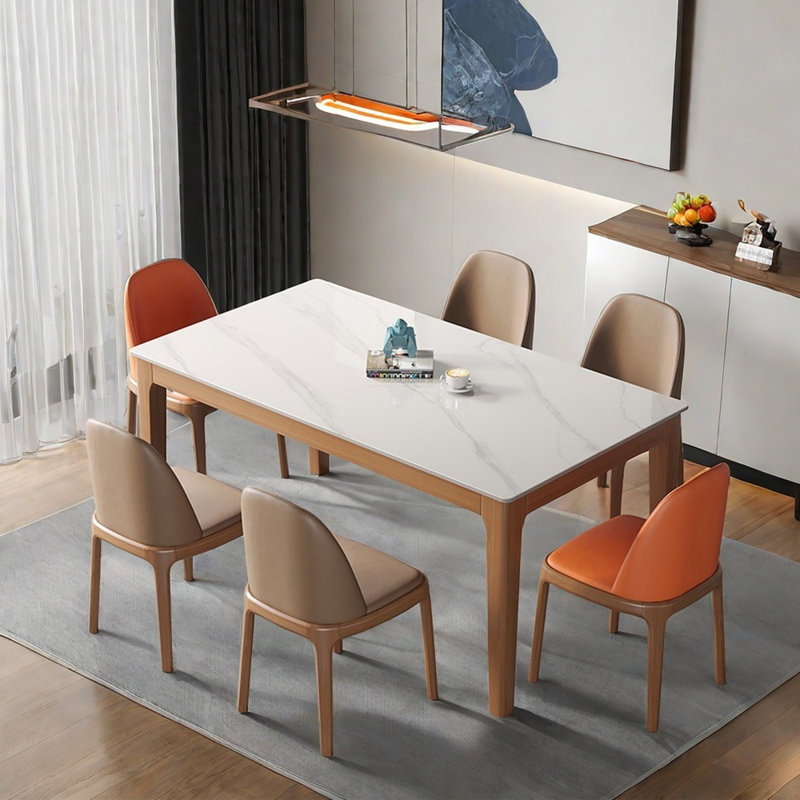 Ensemble de table de salle à manger rectangulaire de style nordique., Blanc / gris clair, Brun / orange