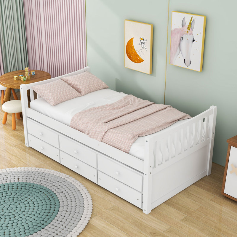  Daybed with Trundle and  Drawers, White, Twin