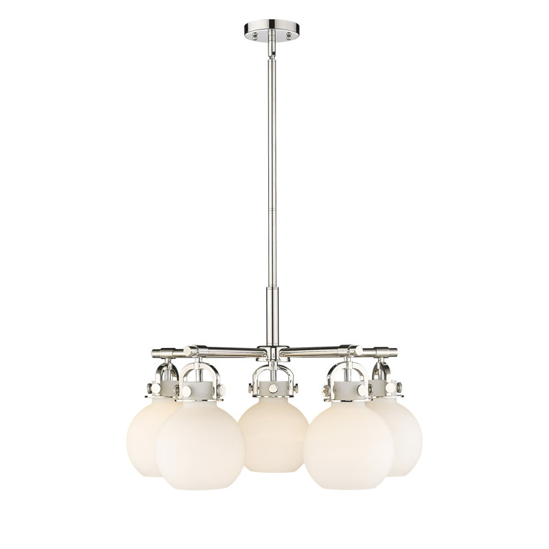 Lustre suspendu 5 lumières Ziyi, Blanc mat, Nickel poli