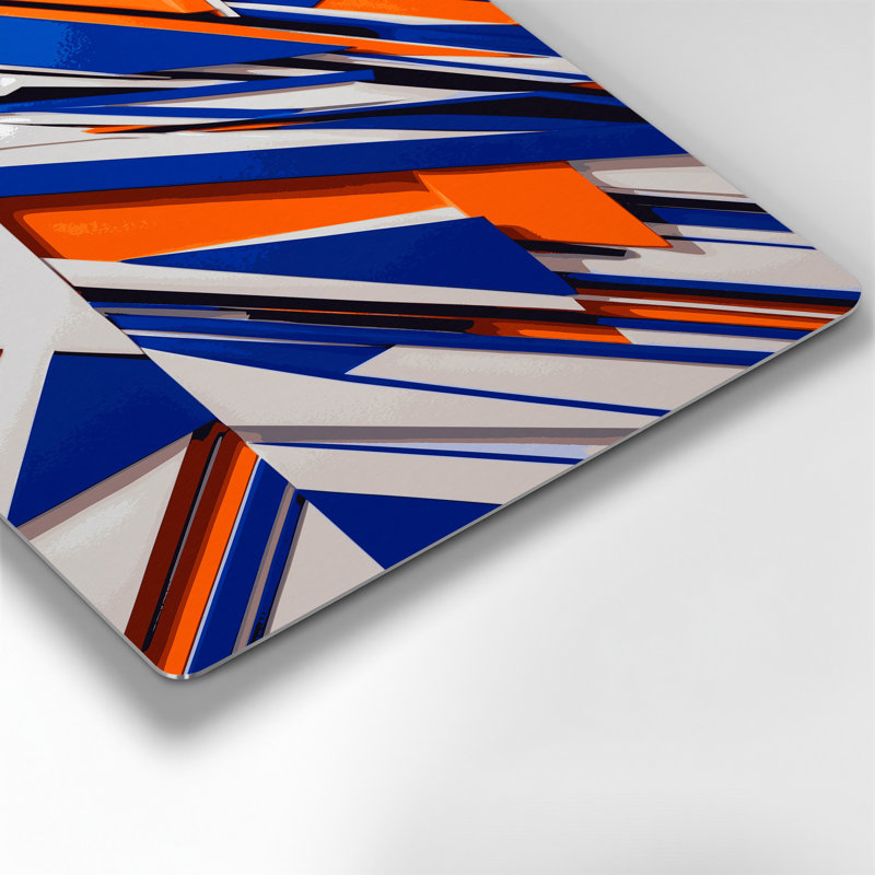 «Geometric Abstraction 9», art mural en métal bleu, H 12 po x l 18 po