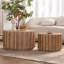 Ensemble de 2 tables basses rondes gigognes en bois avec structure à lattes verticales pour un décor campagnard rustique-129891061