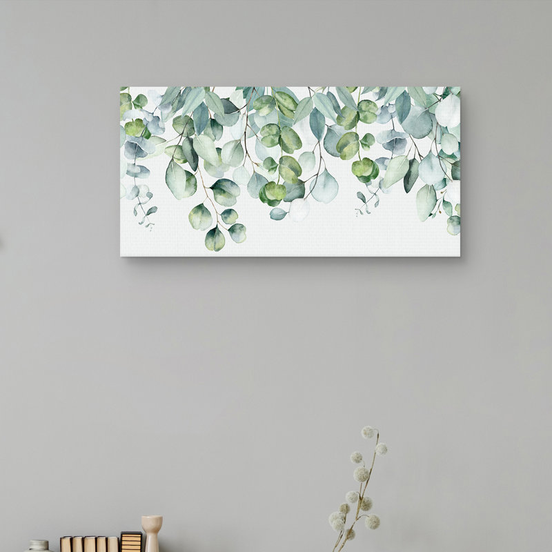Eucalyptus Green and White Canvas Wall Art 36" x 24"
