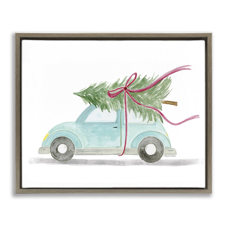 «Windblown Tree on Car», art mural par Rachel Nieman, Cadre flottant orme Montalcino, H 25 po x l 31 po