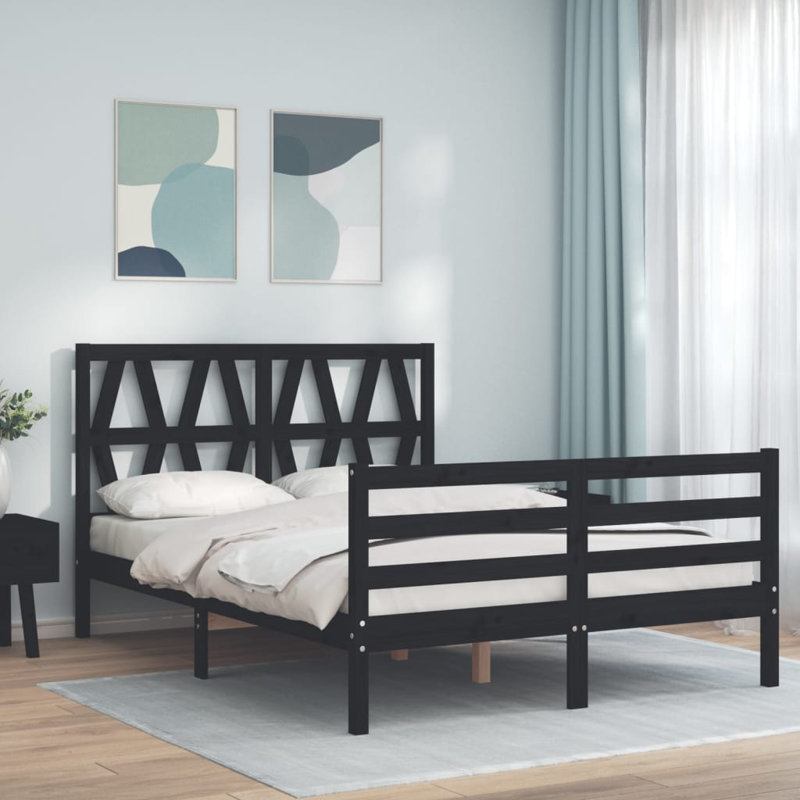 Bed Frame with Headboard, Black, Small Single (2'6)