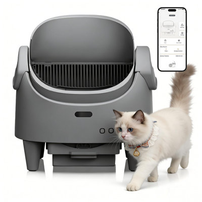 Bac à litière autonettoyant pour chats multiples, très grande boîte automatique à couvercle ouvert avec contrôle des applications et contrôle des odeurs