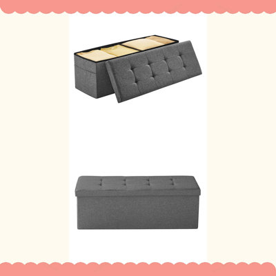 Banc de rangement avec repose-pieds pliable, banc de bout de lit avec sacs latéraux, coffre de rangement pliant rembourré pouvant supporter 660 lb