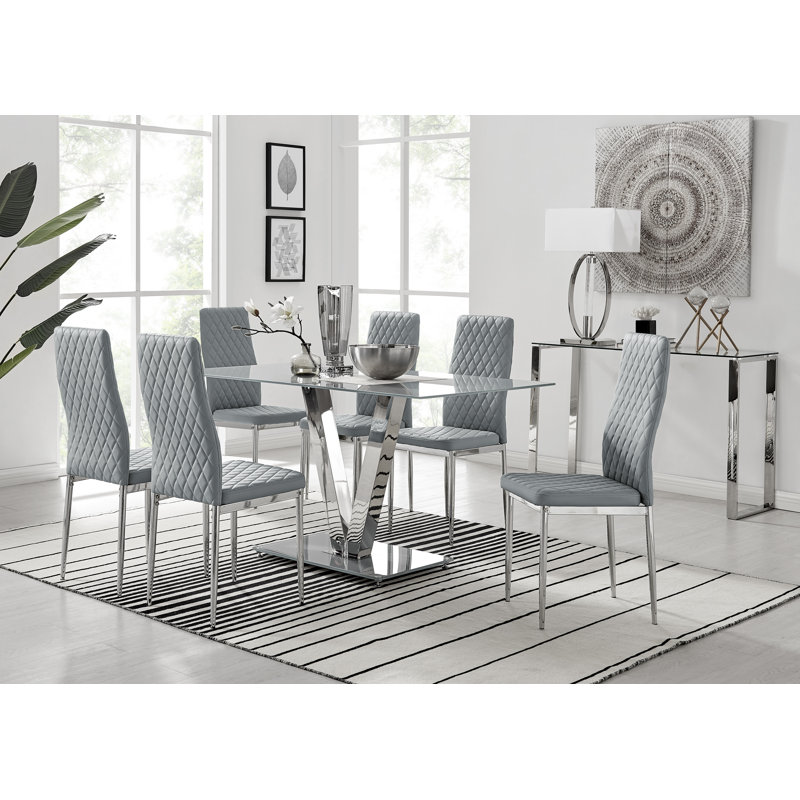 Scottsmoor V Grey Dining Table And 6 Grey Chairs, Grey/Silver