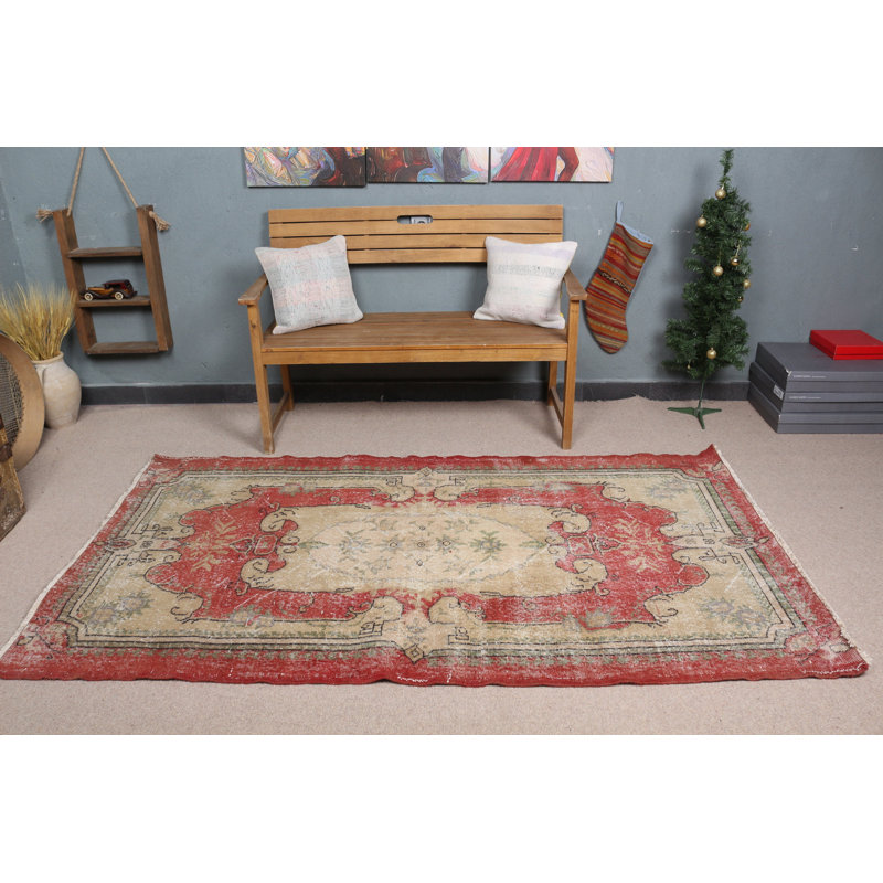 Tapis turc rétro à motif floral beige est un tapis tissé à la main unique pour une décoration intérieure élégante