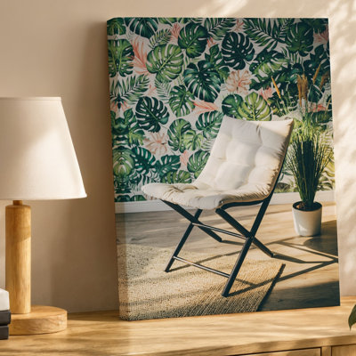 Toile une scène intérieure confortable avec un plancher en bois clair avec art mural, un tapis crème tissé centré autour d'un art mural minimaliste