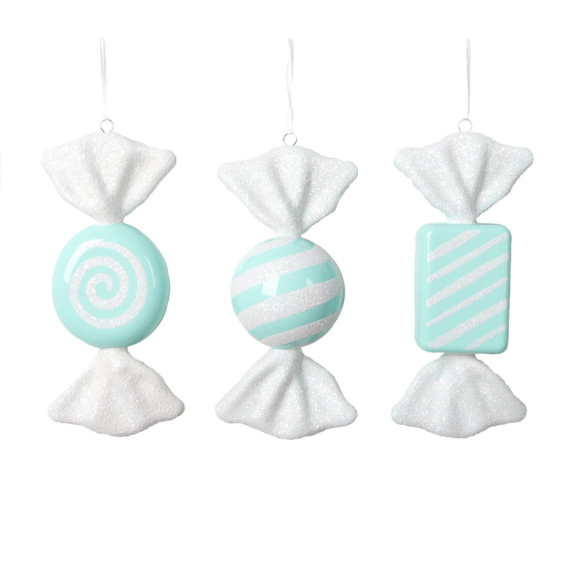 Ensemble de 3 ornements de bonbons Chistmas, Bleu écume de mer