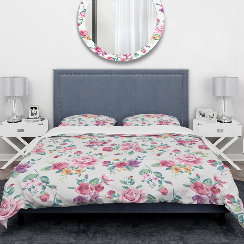 Ensemble de housse de couette designart fleurs, Housse de couette très grand + 2 taies décoratives