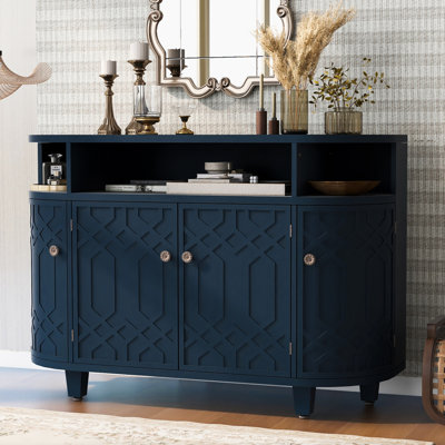 Curved Design Storage Buffets Cabinet Made Of Fraxinus Mandschuric  Veneer,Four Doors And Adjustable Shelves