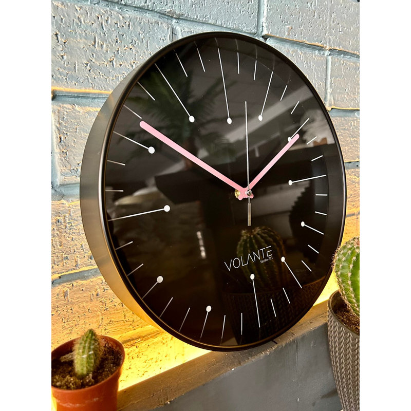 Stylish Decorative Wall Clock, Black & Pink, 11.8 x 11.8 x 1.8 inches | Durable 100% Plastic Frame with Real Glass Cover | Perfect for Home or Office Décor, Modern Design & Easy to Read