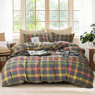 Ensemble de housse de couette 100% coton lavé XINMIANFANG Gingham