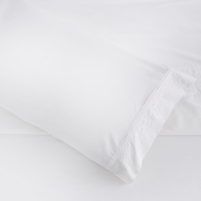 Ensemble de draps en percale 100% coton 300 fils Cali, Blanc, Twin Sheet Set with 1 Pillowcase