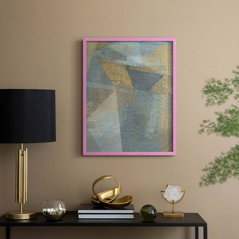 «Geometric Facets I», reproduction encadrée - bois massif, H 21 po x l 17 po, Rose