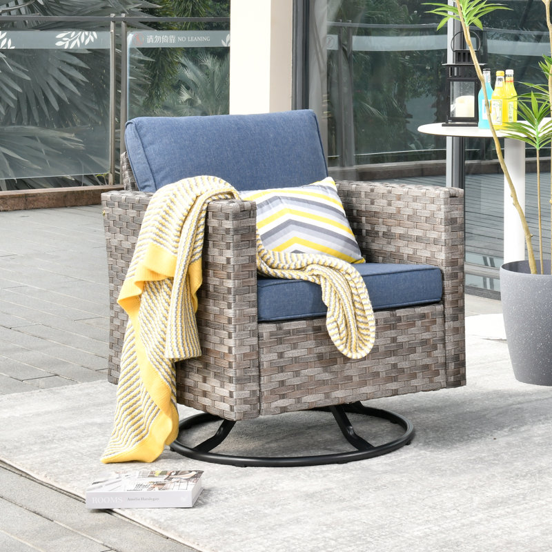 Ignatz Wicker/Rattan Outdoor Chair, Denim Blue