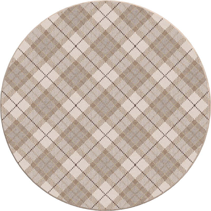 Christmas Plaid Ivory Snow, Round 5'4", Ivory/Biege/Gray