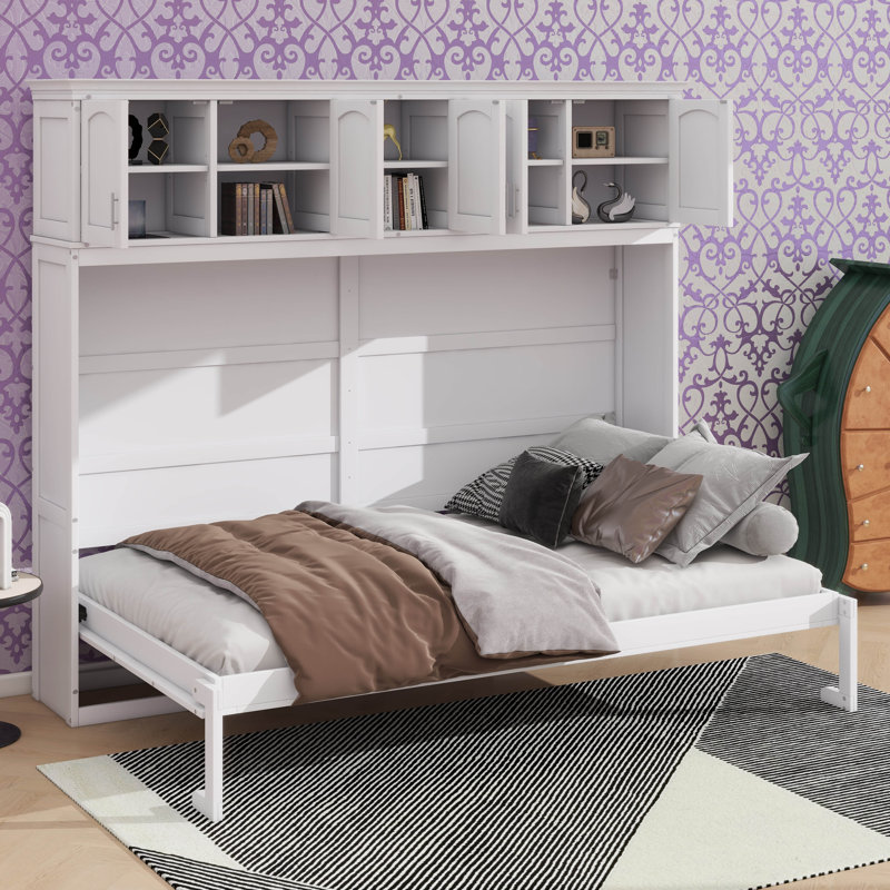 Queen-Size Murphy/Wall Bed Featuring Comfortable Cushion, White