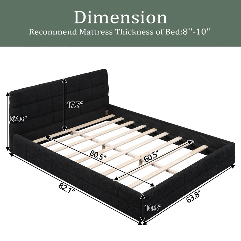 Grand lit plateforme tapissier, Noir