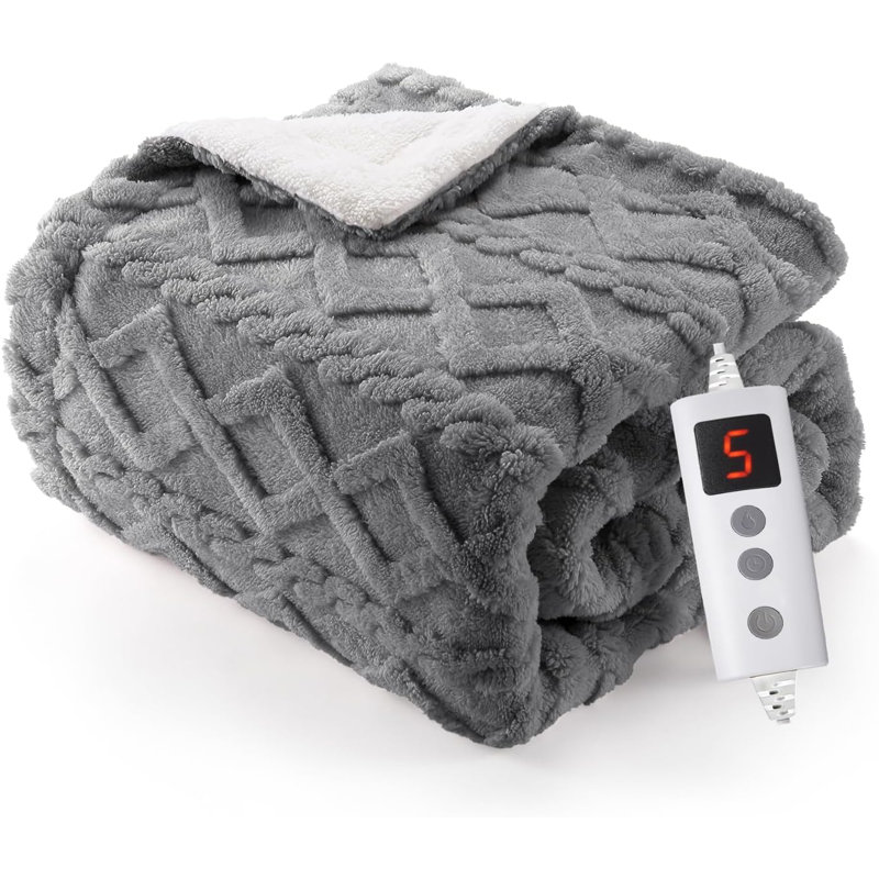 Couverture chauffante électrique, couverture chauffante touffetée, couverture électrique Sherpa lavable à la machine avec double contrôle, 10 réglages de temps, 10 niveaux de chauffage rapide