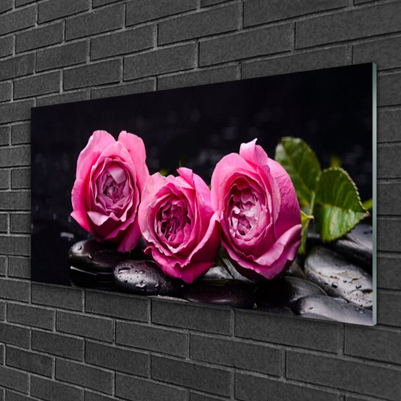 Roses Stones Floral - No Frame Print on Glass