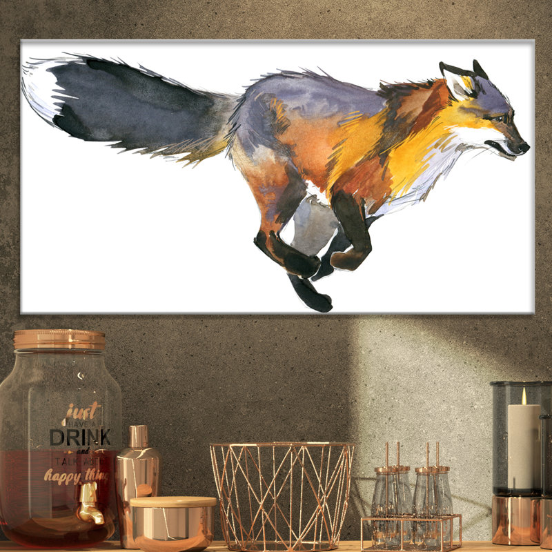 « running fox illustration », peinture, H 16 po x l 32 po x P 1 po, Toile tendue