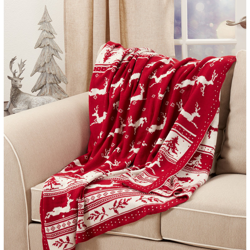 Red and White Christmas Knit Throw Blanket 50" x 60"