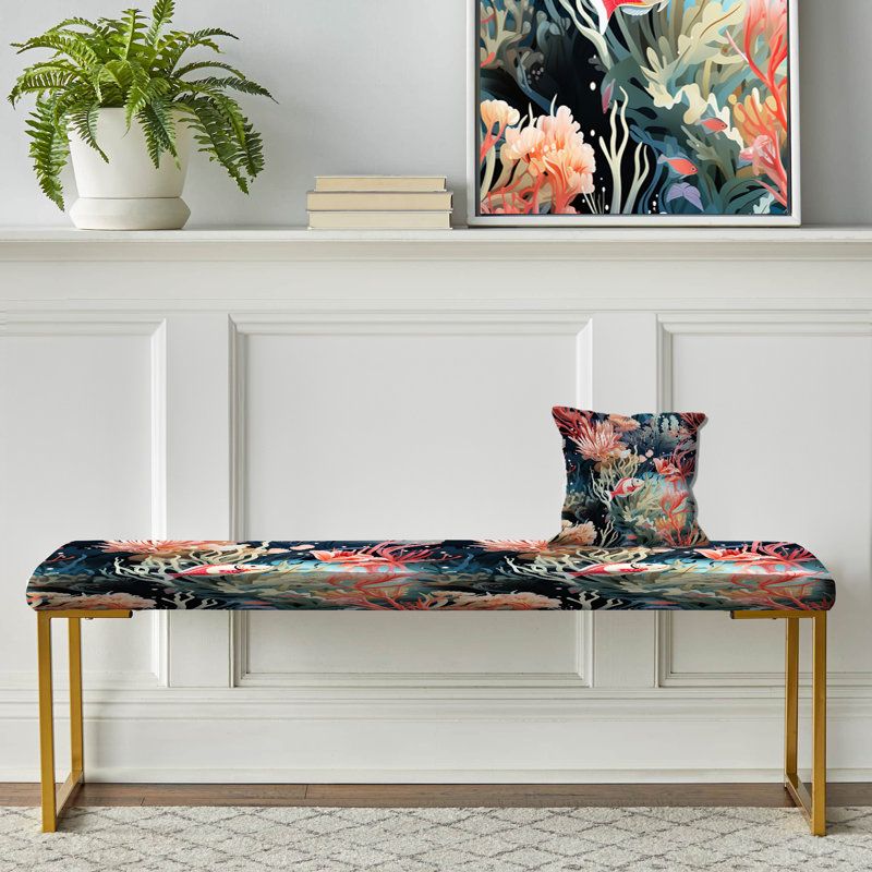 Coral Reef Beauty Coastal Pattern - Coastal Upholstered Gold Bench