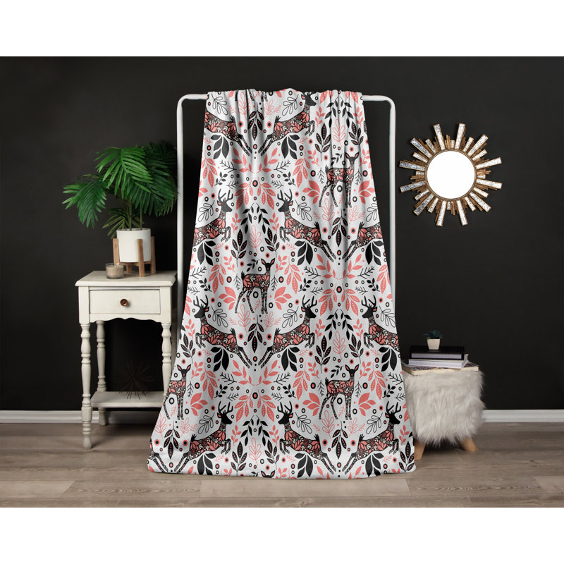 Throw Blanket, 51" W x 60" L, Animal Print/Floral, Light Pink/Black/Brown