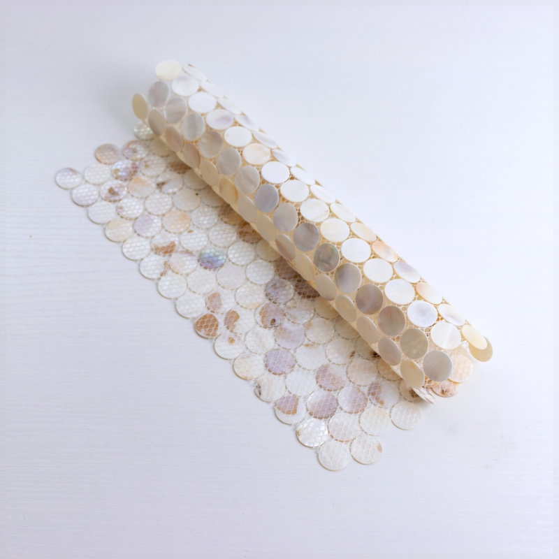 Mother of Pearl 0.8" x 0.8" Seashell Penny Round Mosaic Sheet, Arctic Breeze