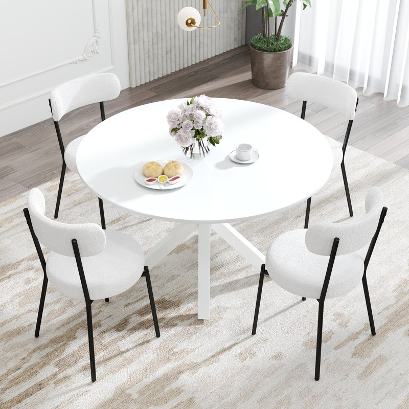 5 - Piece Round Pedestal Dining Set, White, White/Black