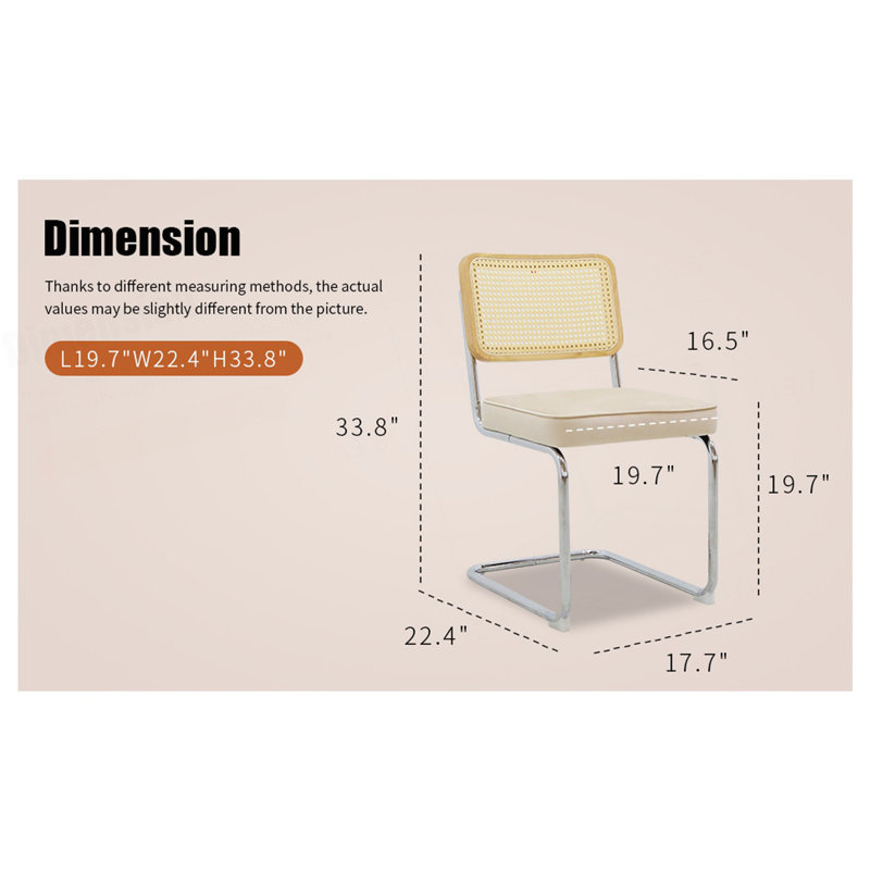 Ensemble de 2 chaises de salle à manger, chaises d'appoint latérales en rotin de velours avec pieds chromés, chaises de style moderne Mid-Century conçues par Breuer, chaises de cuisine de salle à manger rembourrées