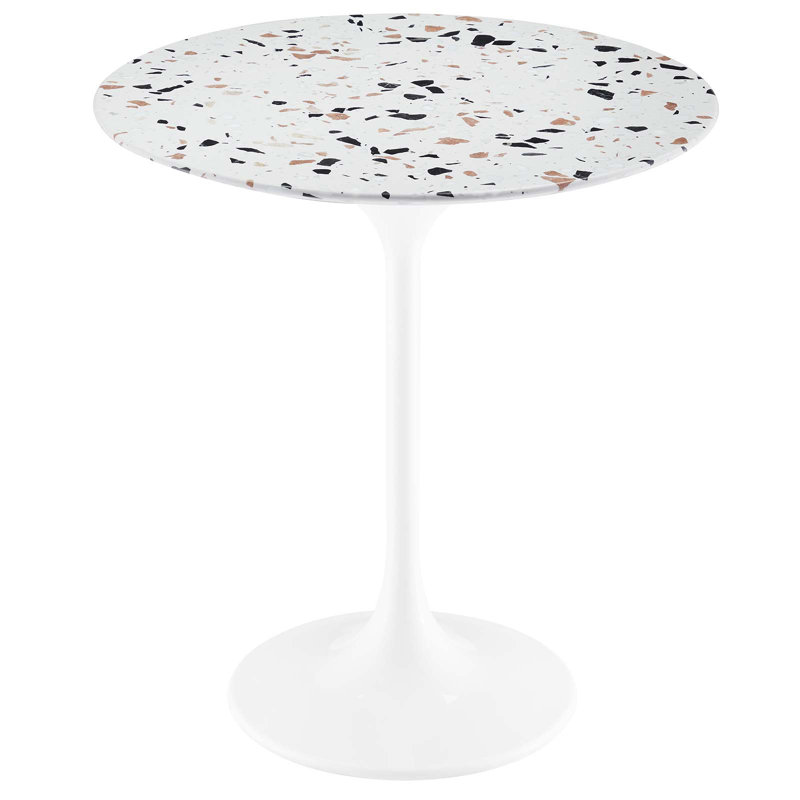 Table d'appoint ronde Modway Lippa, Blanc, Blanc Terrazzo