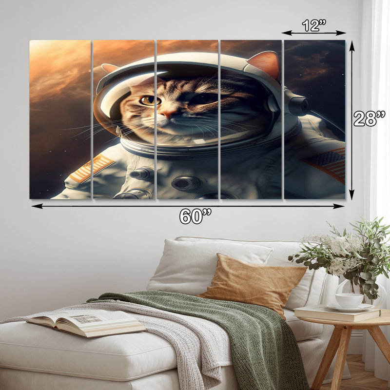 Reproduction d'art sur toile, "Space Cat" - 5 panneaux égaux