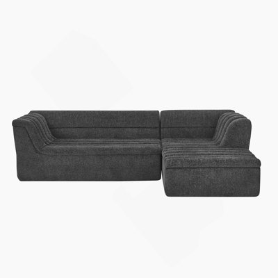 106" L-Shaped Modular Sectional Sofa With Chaise For Living Room, Chenille Upholstered Boneless Couches With Wave-Shaped Armrest, No Pillows Included