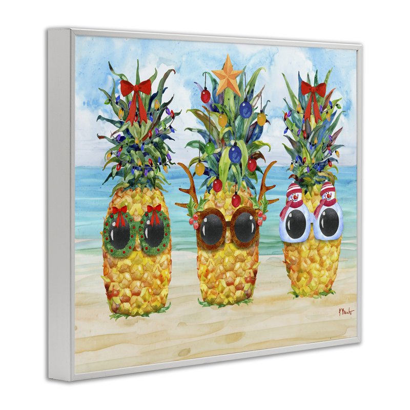«Christmas Cool Pineapples», art de la giclée encadrée par Paul Brent, Giclée encadrée blanc bord de mer, H 24 po x l 30 po