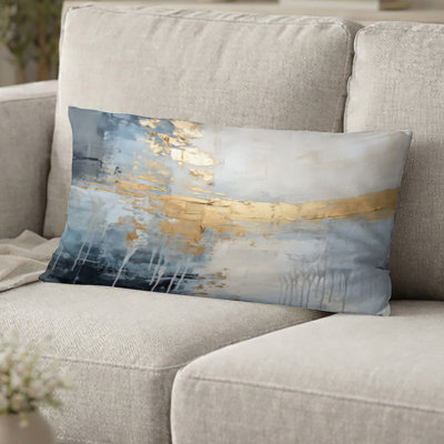 Coussin décoratif beige et doré avec paysage d'hiver - Coussin décoratif imprimé paysage d'hiver
