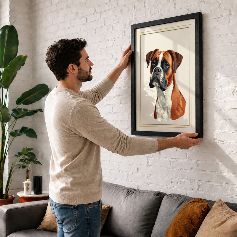 Boxer Dog Portrait Minimalist - Framed Print, A1 - 84.1 x 59.4 cm, Black