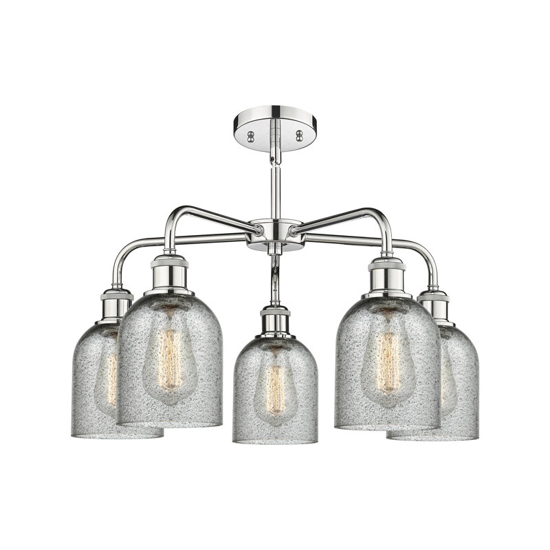 Lustre en forme de cloche à intensité variable en acier à 5 lumières Matewan, Gris anthracite, Chrome poli