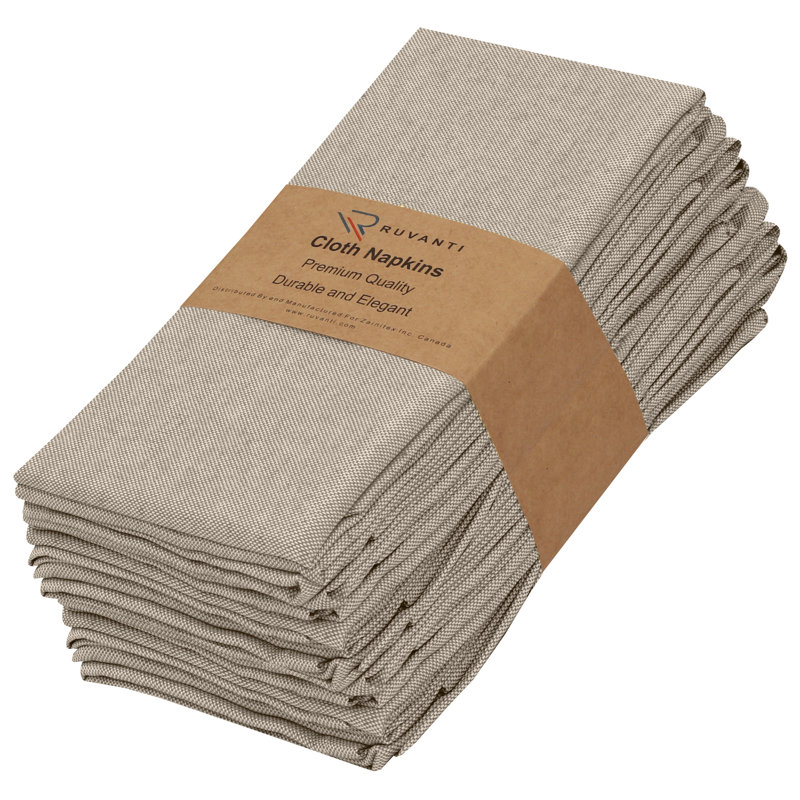Poly Cotton Square Cloth Napkins Chambray Fabric, Deep Taupe