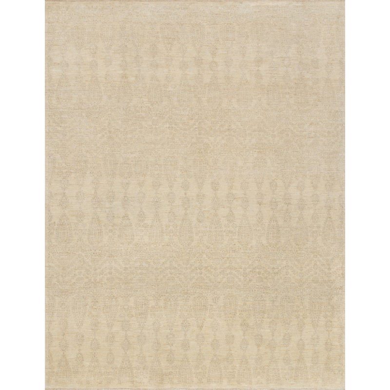 Tapis décoratif en Ivoire laine noué à la main ikat kennith, Rectangle 2 pi x 3 pi