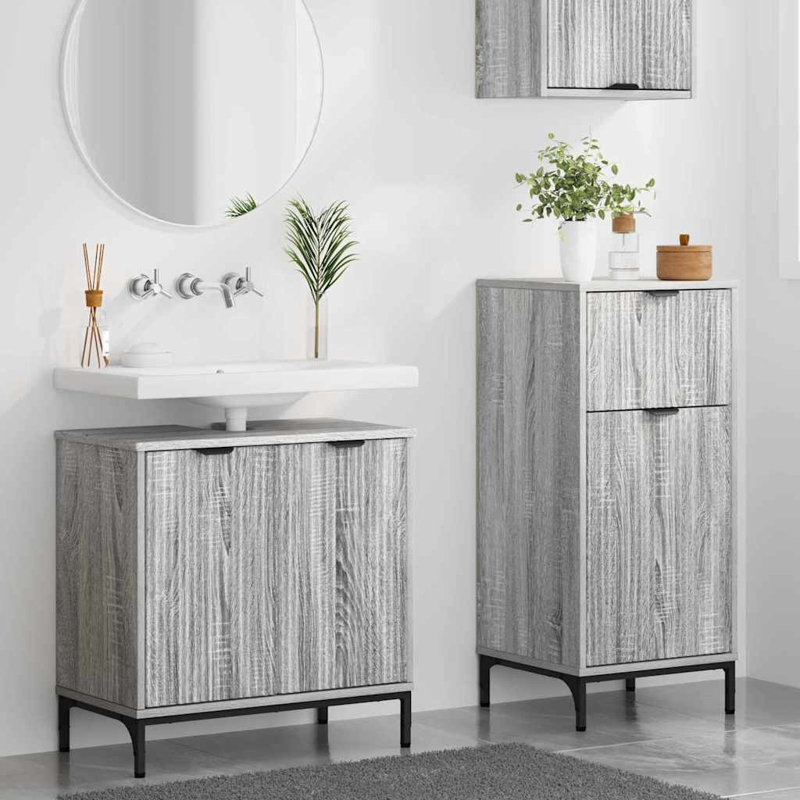 Wall Mounted Required Bathroom Storage Furniture Set, Grey Sonoma