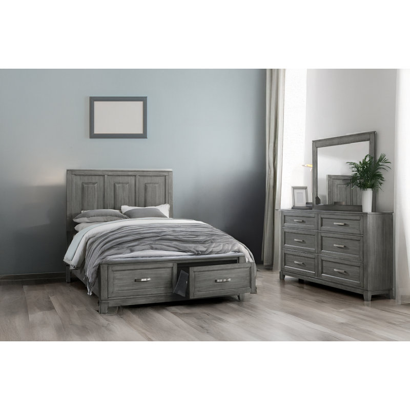 Ensemble de chambre avec lit plateforme et rangement Jaqueline, gris, Grand