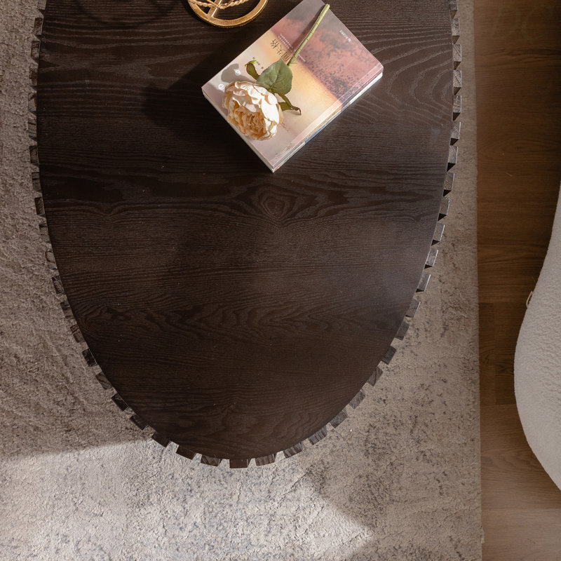 Table basse ovale en forme de piédestal robuste fabriquée à la main en bois de forme olive pour salon, table basse