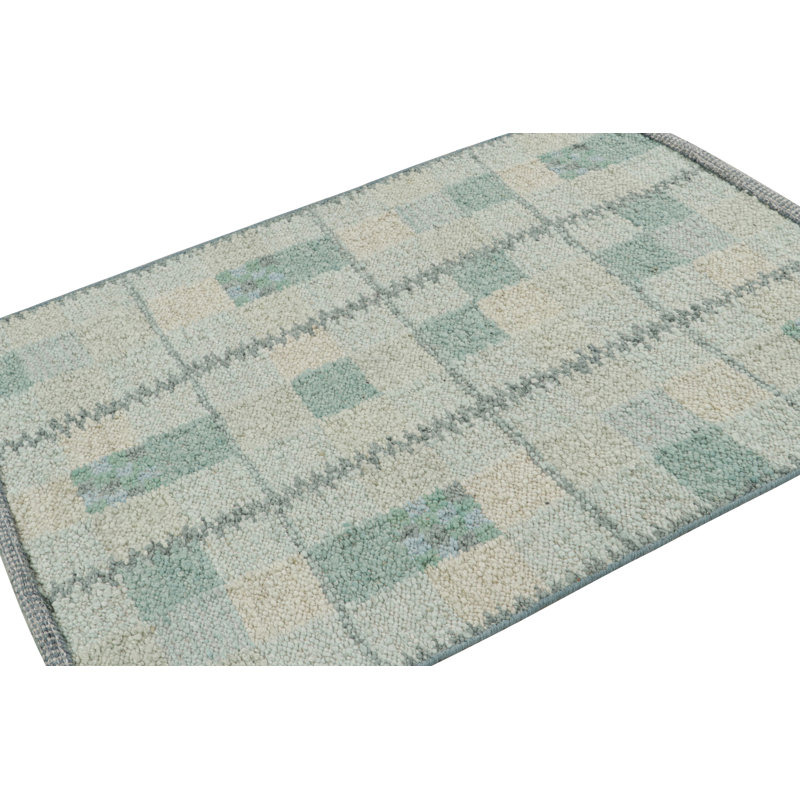 Rug & Kilim’S Scandinavian Rug In Seafoam Green And Teal Blue Geometric Patterns, Rectangle 6' x 9'
